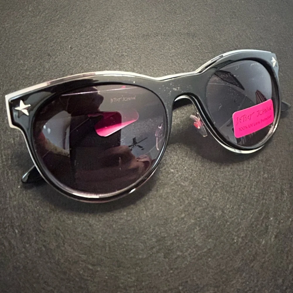 New Betsey Johnson Sunglasses Black With Silver Rimmed Glasses Star Pink Heart
